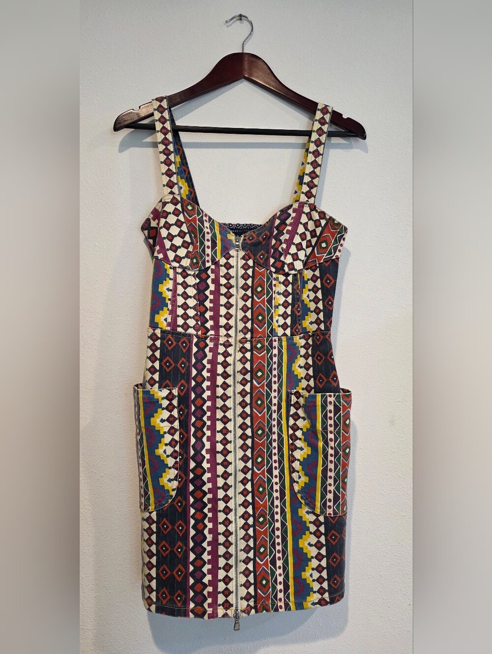 Marc Jacobs Denim Corset Dress Sz 4 / Small Cloud Cream Tribal Y2K Bodycon